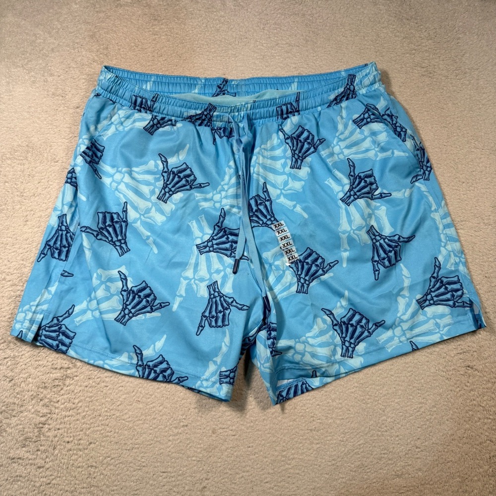 Savage Tacticians Swim Trunks Mens XXL Blue Skeleton Hands Shaka Send It NWOT